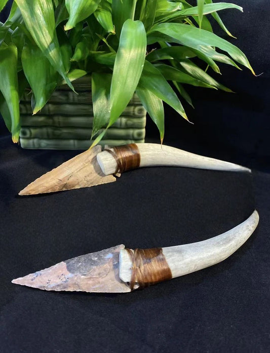 Arrowhead Deer Antler Knives, Stone Arrowhead Knife, Deer Antler Handle (1pc)
