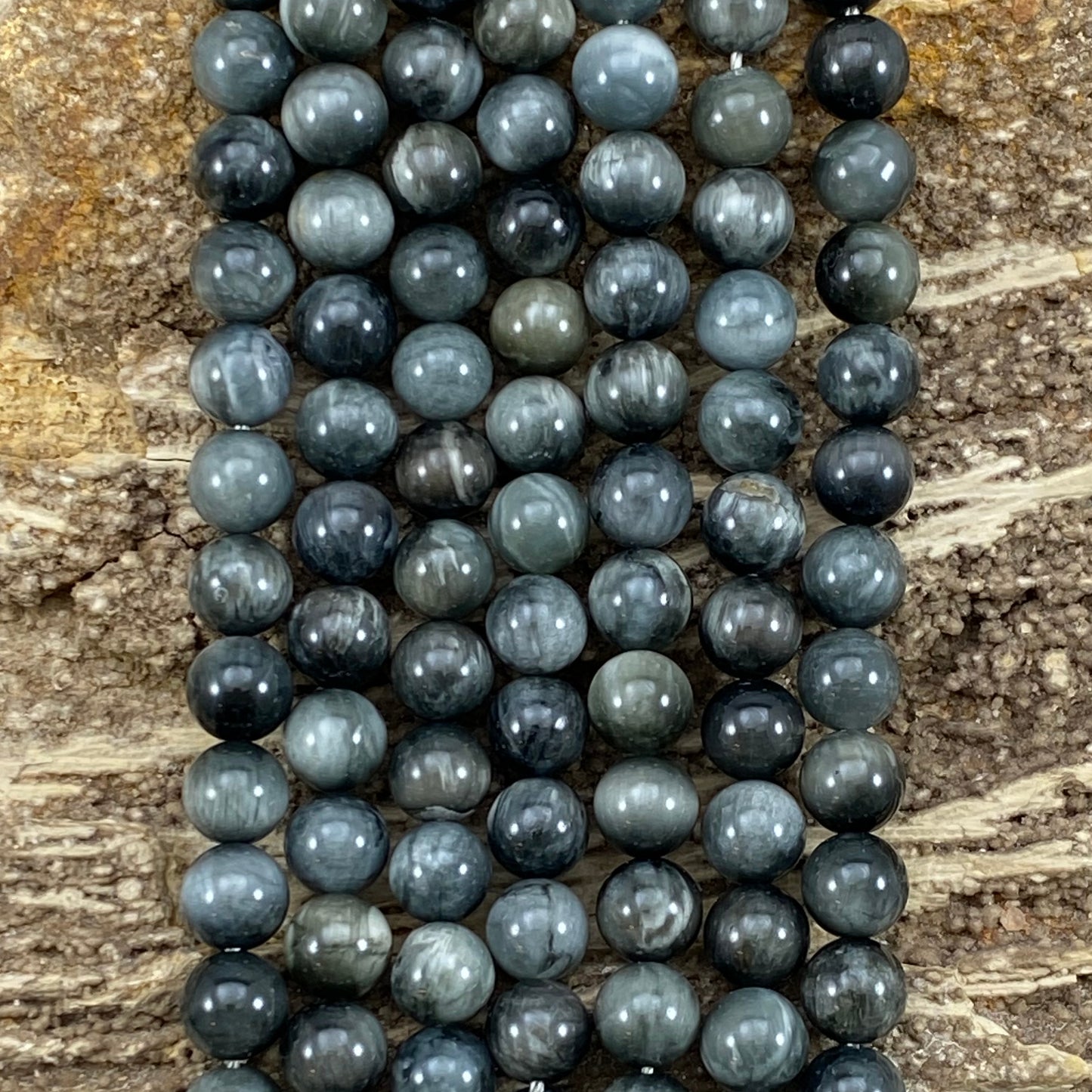 Black Hawkeye aka Gray Tiger Eye Round 6mm 8mm