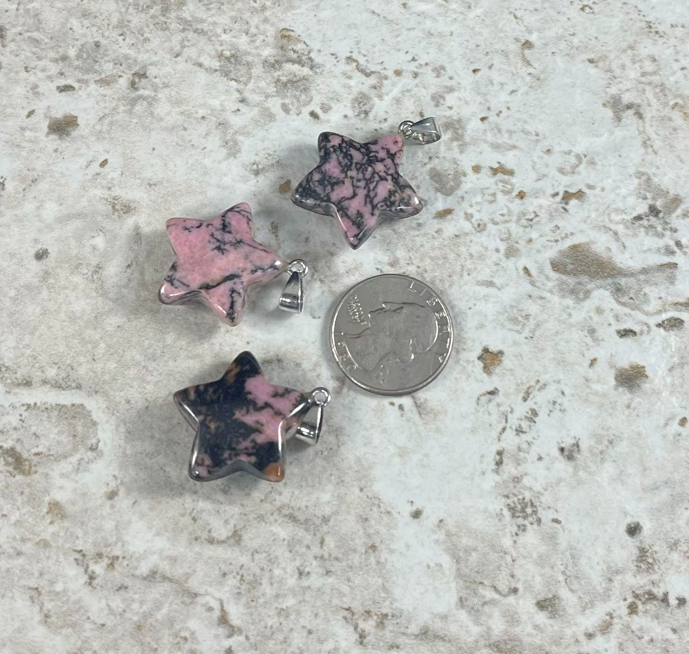 Black Rhodonite, Star Pendant, 25x24mm (1pc)