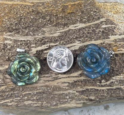 Labradorite, Flower & Lotus Carved Pendant, (1pc)