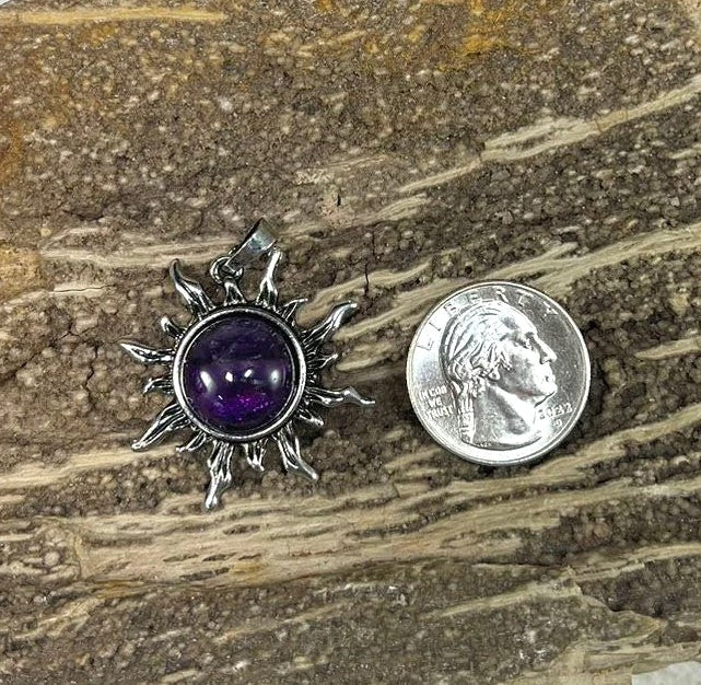 Sun Shape, Gemstone Pendants, 32mm (1 Pc) Amethyst, Onyx, Crystal Quartz, green Aventurine, Opalite, Yellow Tiger Eye