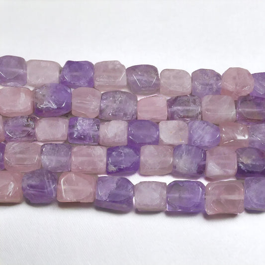 Amethyst & Rose Quartz 7-12mm Free Cut Rectangle