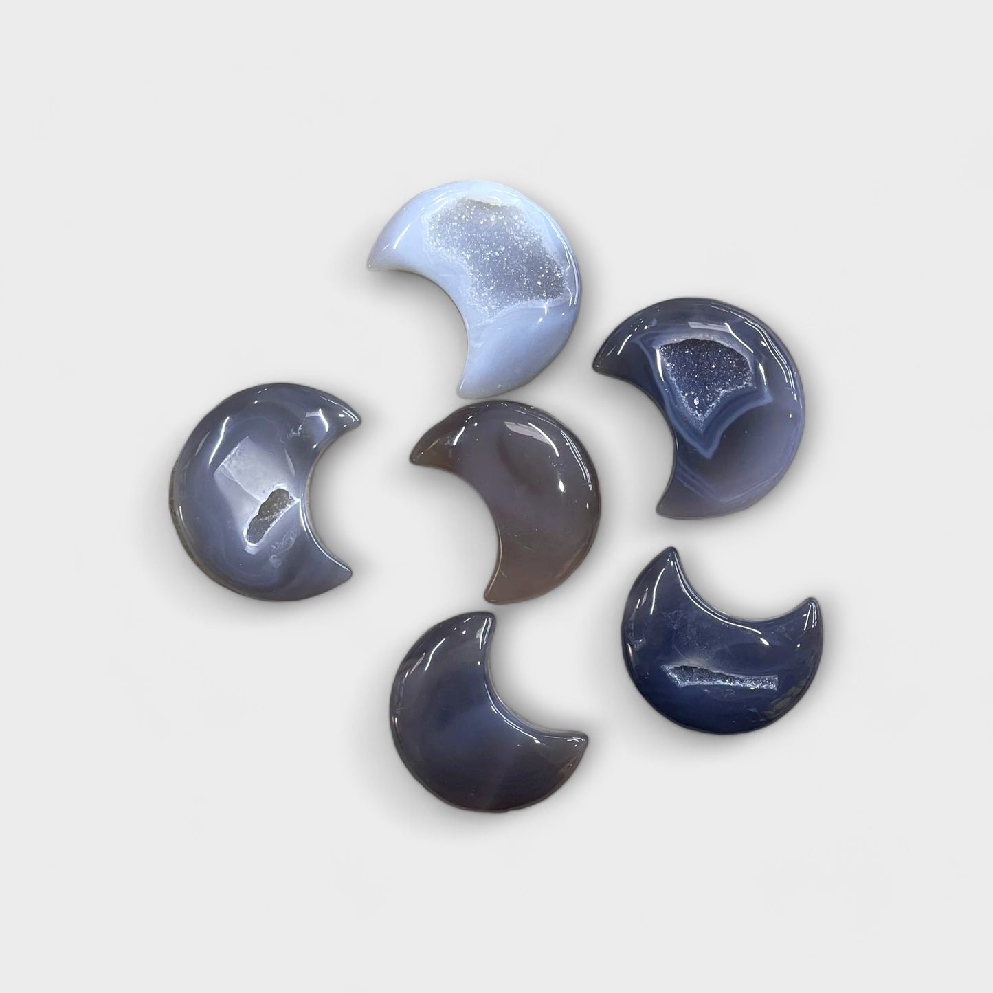 Natural Druzy Agate Crescent Moon Carvings