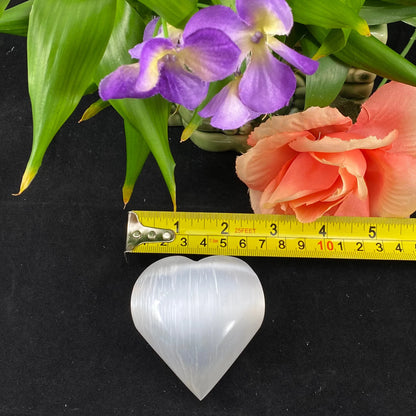 Selenite Heart 2.5in / 7cm Wide Palm Stone, Worry Stone, Polished (1 pc)