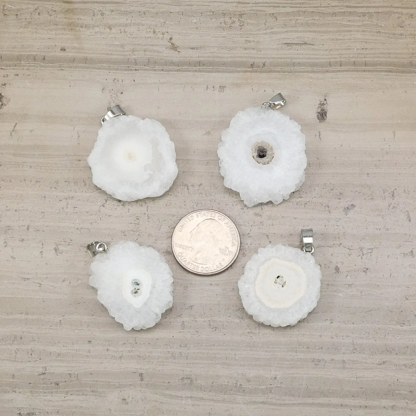 Stalactite Quartz, Solar Quartz, Quartz Cluster, Quartz Flower 25-31mm Natural Slices Pendant