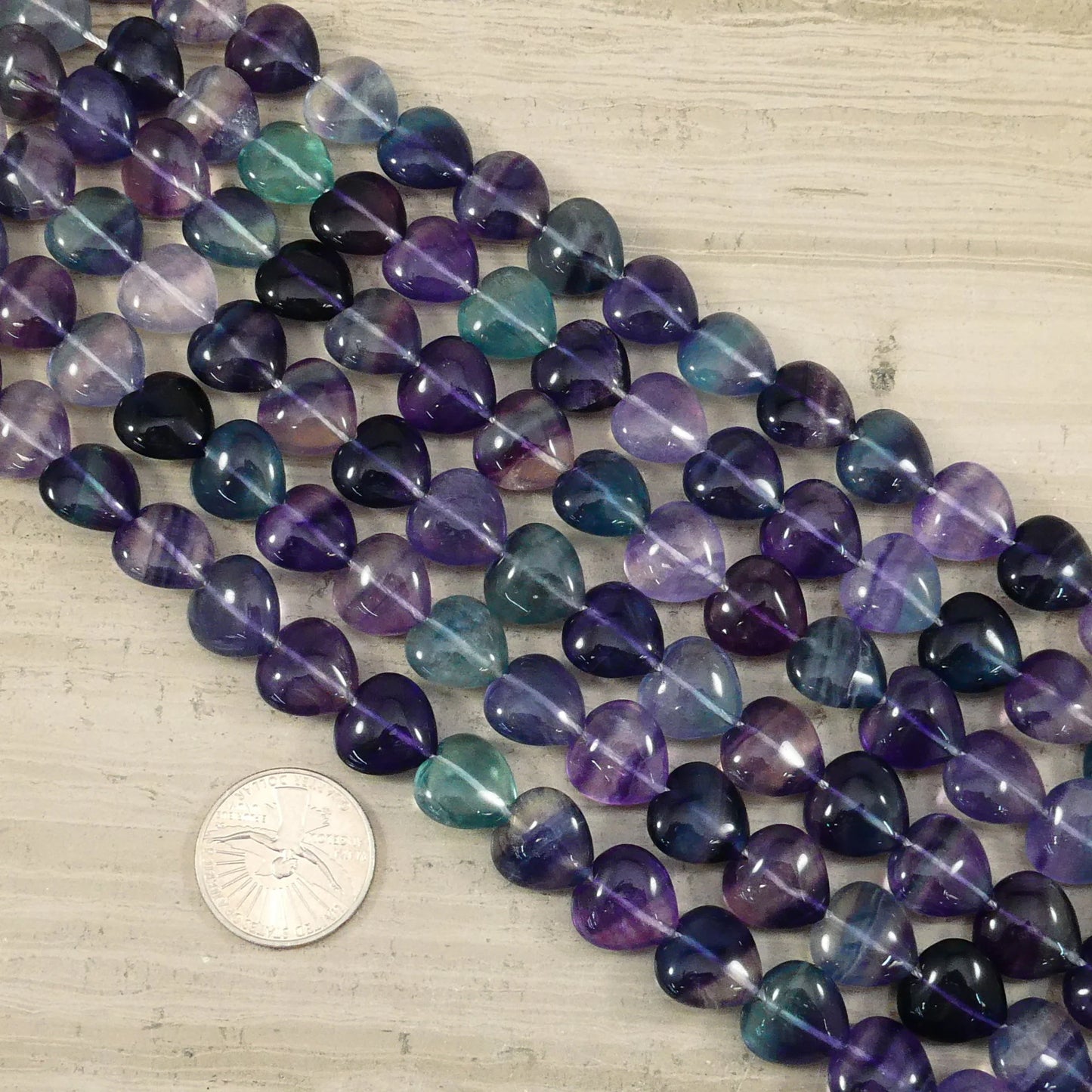 Rainbow Fluorite Heart Strands