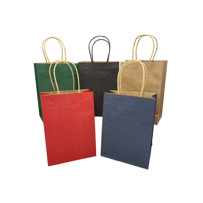 Prime Thick Paper Bags with Handle, Kraft Paper Shopping Gift Bags Red, Navy Blue, Green, Brown, Black (12pcs)