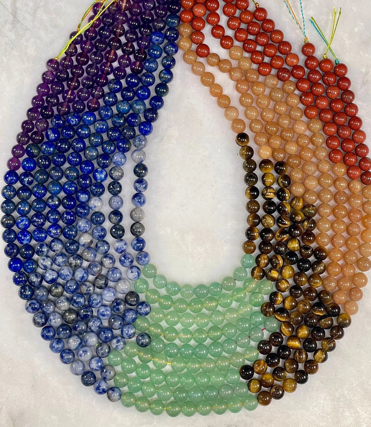 7 Chakra / Seven Stone Mix, (Amethyst, Lapis, Sodalite, Green Aventurine, Calcite, Red Jasper, Tiger Eye) Round 6mm 8mm