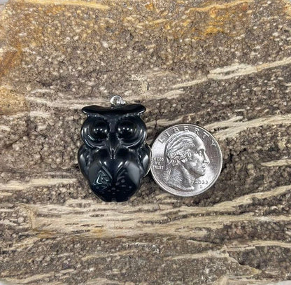 Owl, Carved Gemstone Pendants, 23x30mm (1pc)