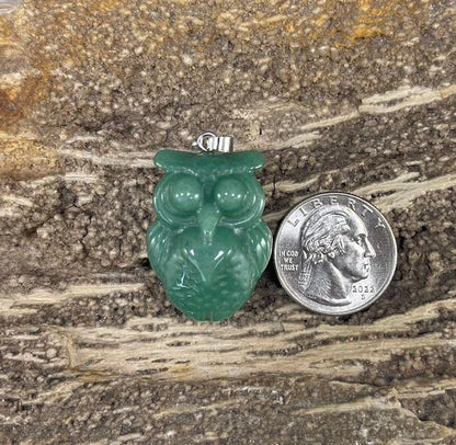 Owl, Carved Gemstone Pendants, 23x30mm (1pc)