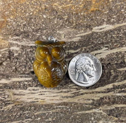 Owl, Carved Gemstone Pendants, 23x30mm (1pc)