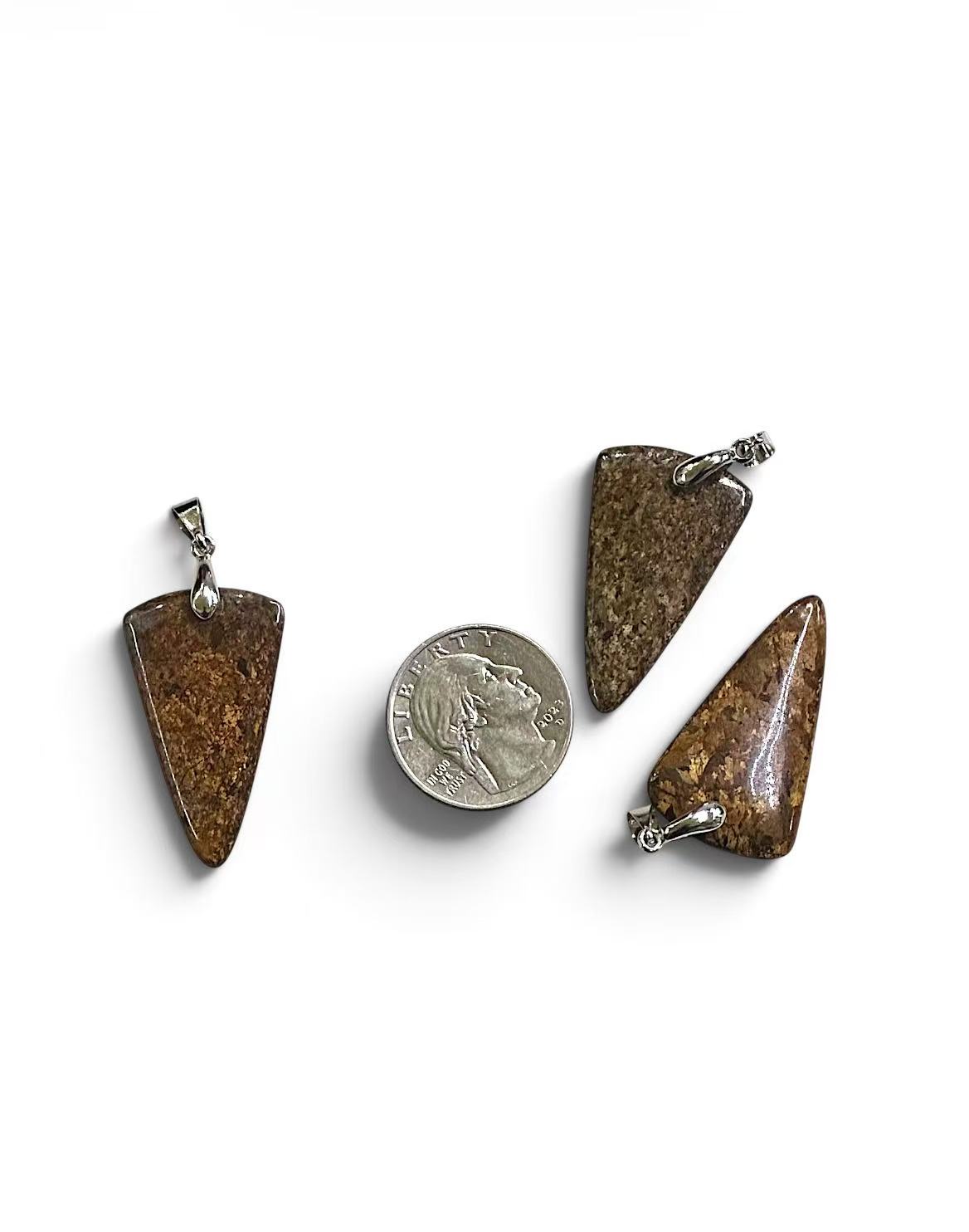 Bronzite Inverted Triangle Pendant, 22x35mm