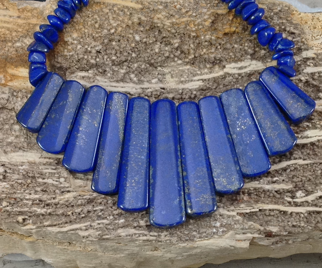 Natural Lapis, Grade AA, Graduated long Trapezoid Handmade Necklace, 20in