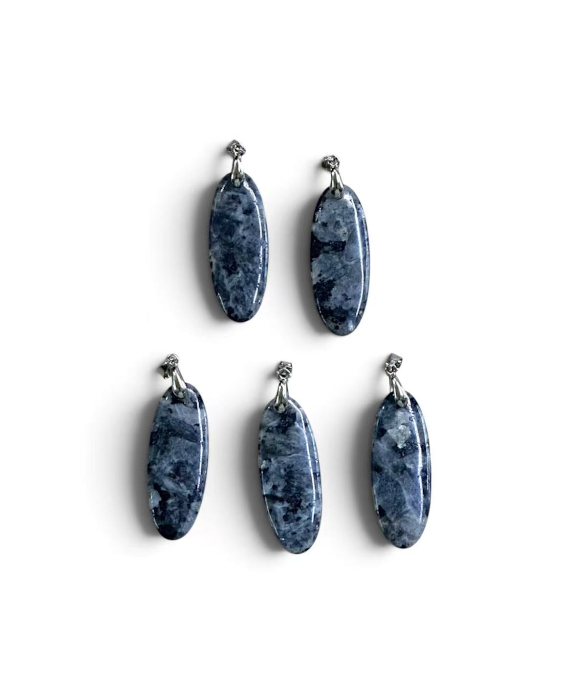 Larvikite Long Thin Oval Shape Pendant 15x42mm