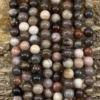 Petrified Wood (XinJiang,CN), Round 6mm 8mm