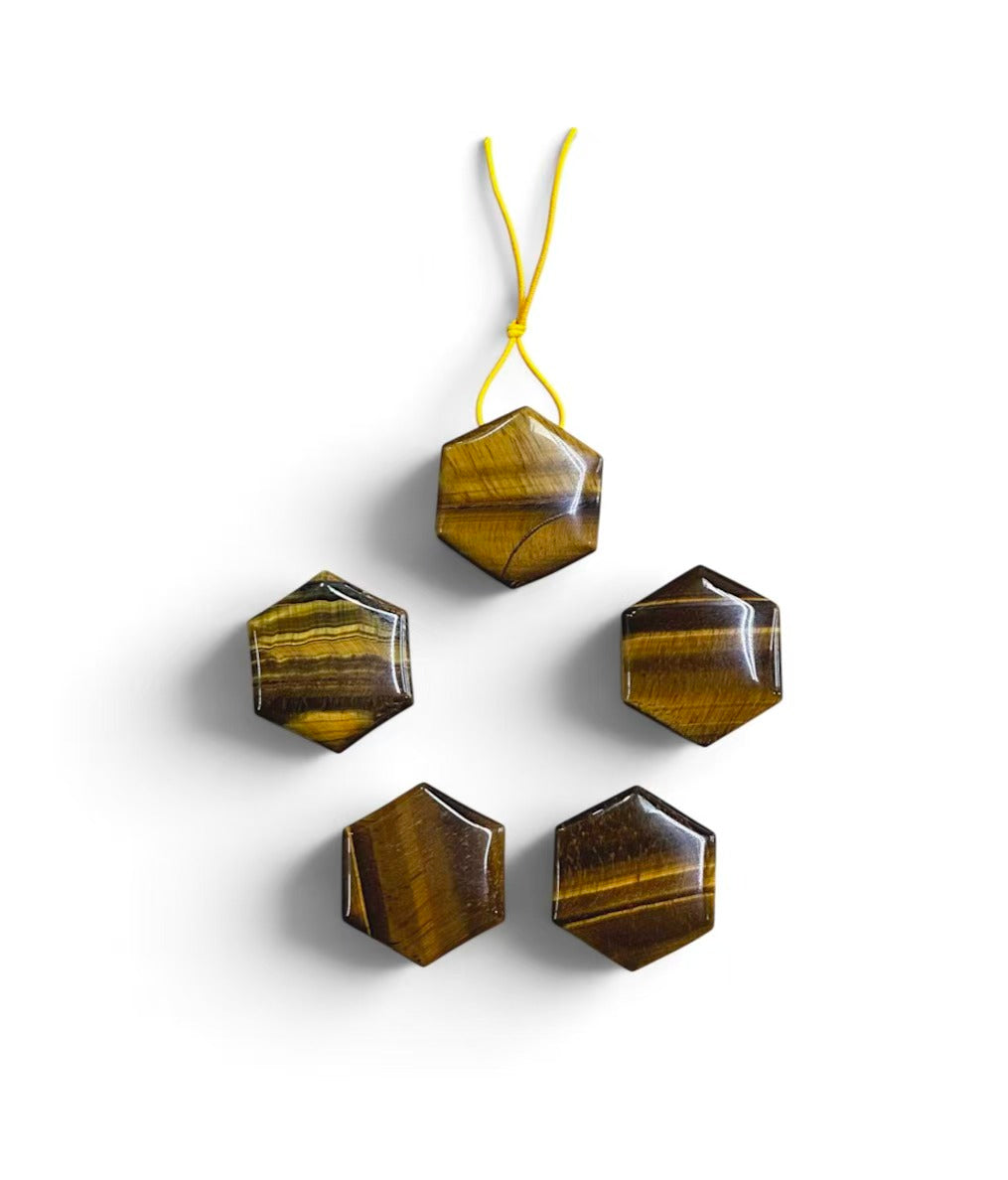 Yellow Tiger Eye Hexagon Shape Pendant 25x28mm
